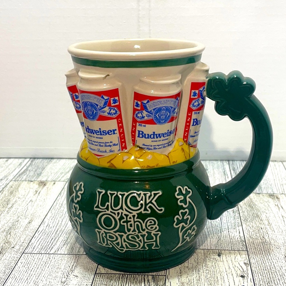 Vintage 1993 Budweiser "Luck O' the Irish Mug! 6 Pacl and A Pot of Gold Mug!
